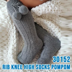rib knee high socks pompoms