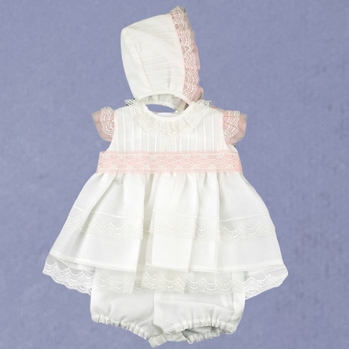 baby girl crystal dress and nappy cover with bonnet MISHA BABY - 1