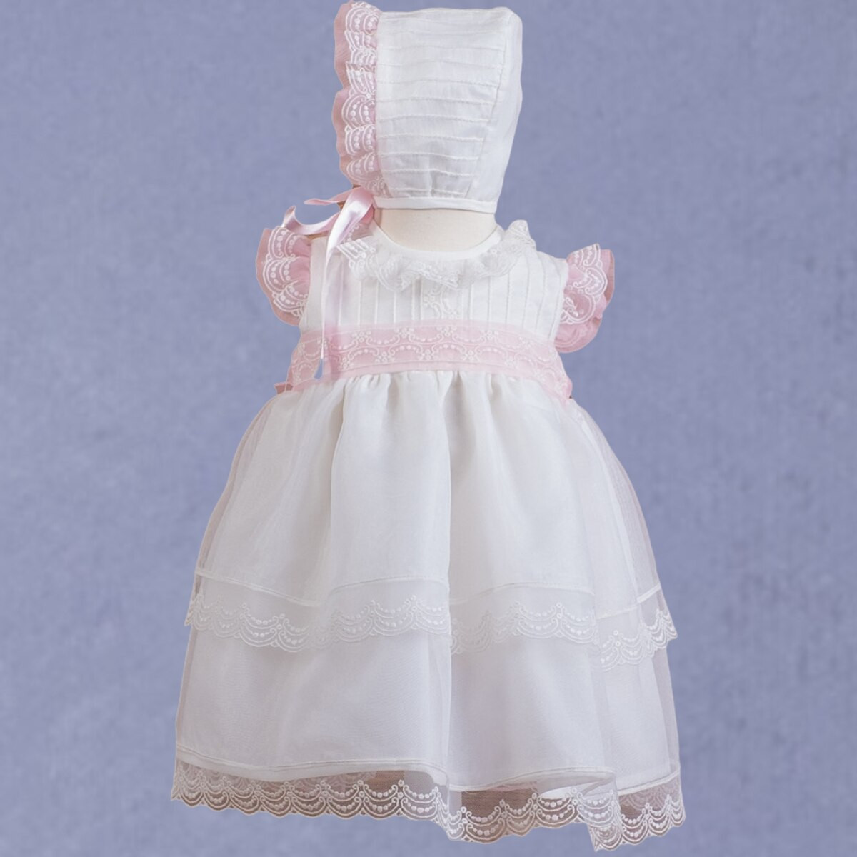 baby girls christening crystal gown with bonnet MISHA BABY - 1