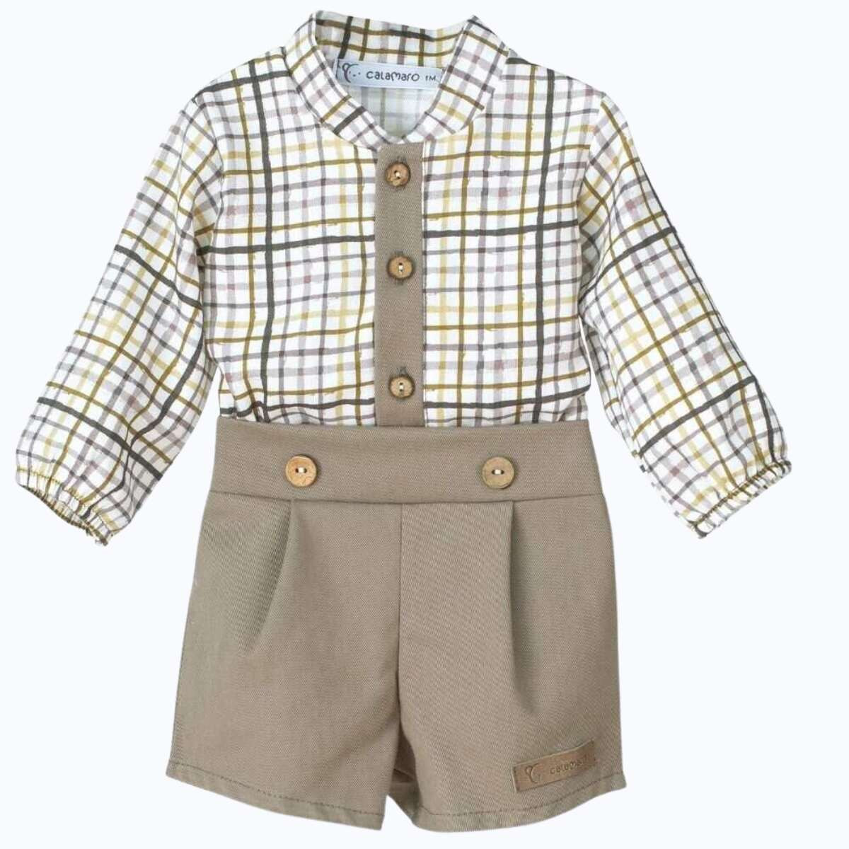 CHECKERED BUTTONED POLO AND SHORT PANTS CALAMARO - 1