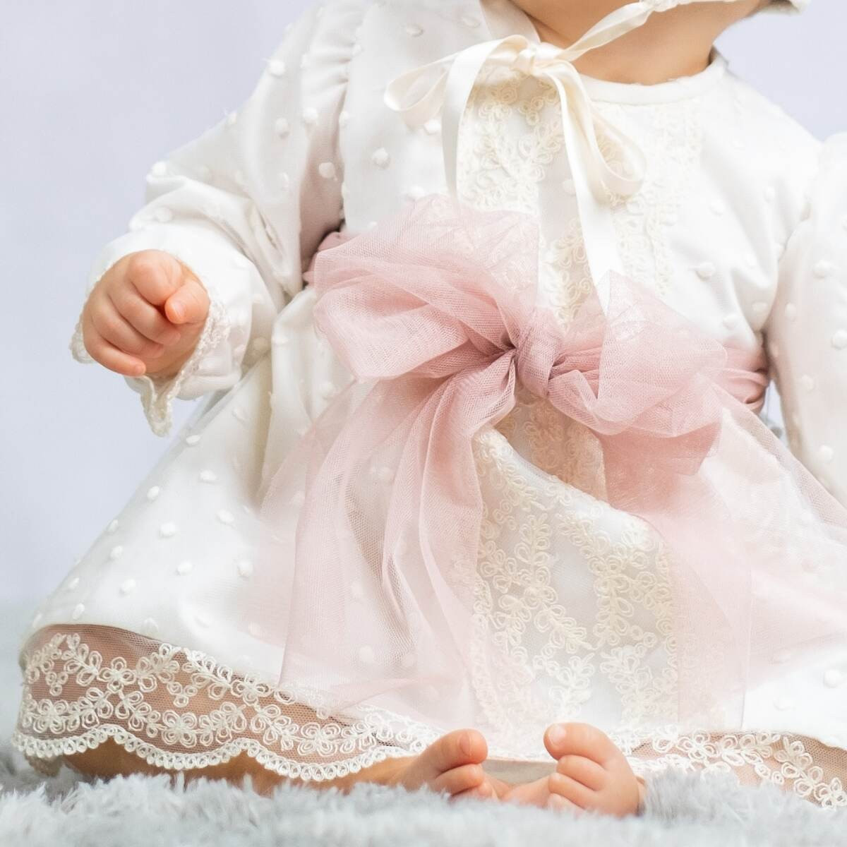 CHRISTENING DRESS WITH BLOOMER AND BONNET MISHA BABY - 2