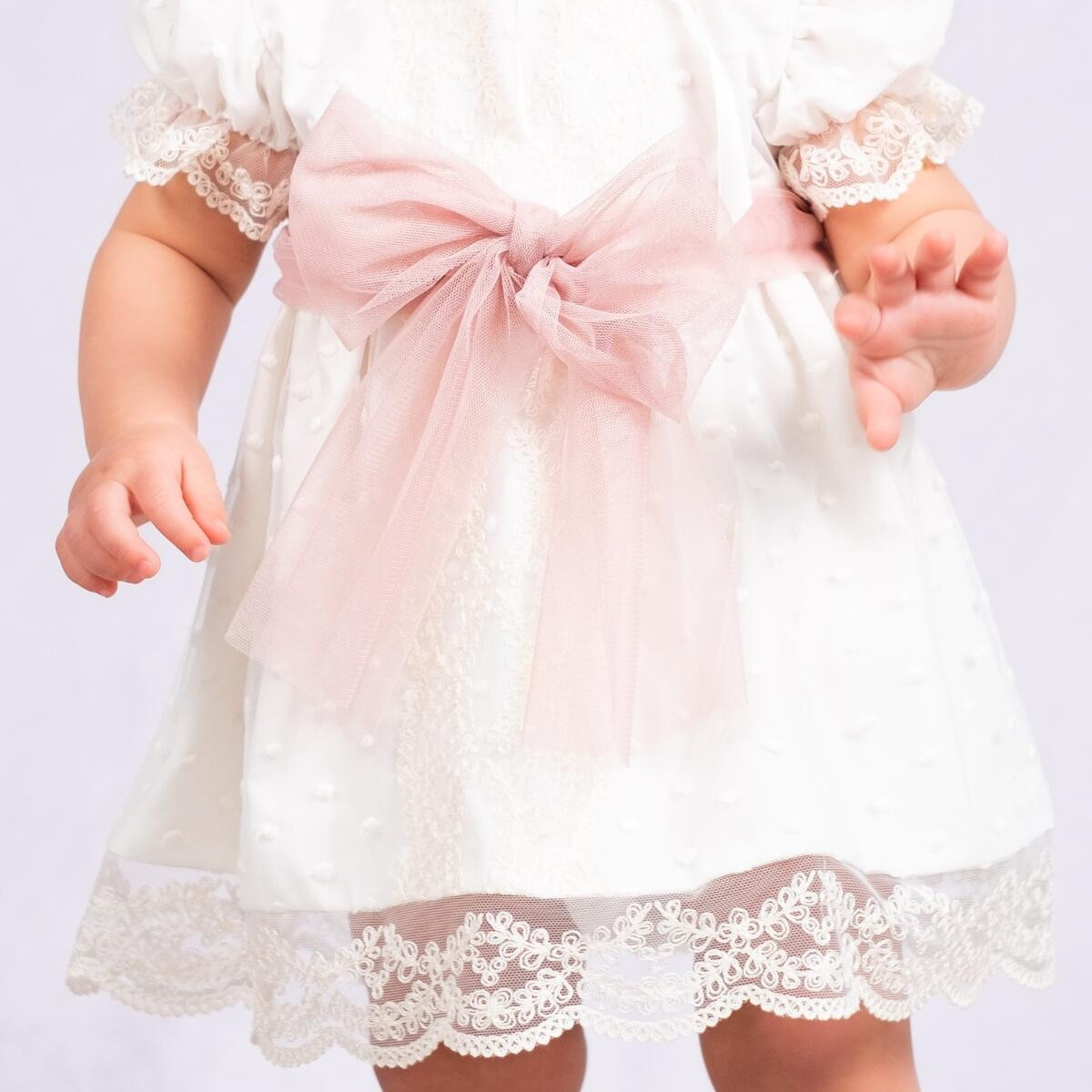 CHRISTENING DRESS WITH PINK BOW MISHA BABY - 4