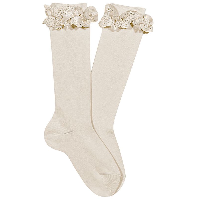 LACE TRIM KNEE HIGH SOCKS WITH BOW CONDOR - 1