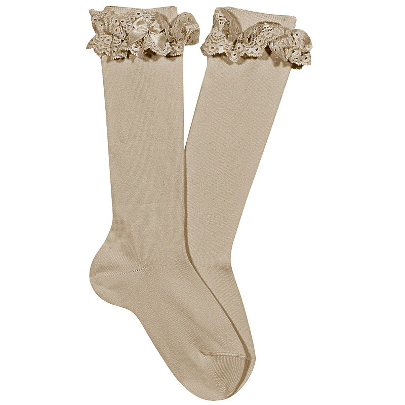 LACE TRIM KNEE HIGH SOCKS WITH BOW CONDOR - 5