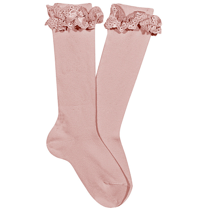 LACE TRIM KNEE HIGH SOCKS WITH BOW CONDOR - 3
