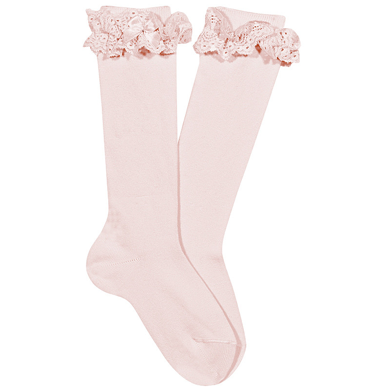 LACE TRIM KNEE HIGH SOCKS WITH BOW CONDOR - 6