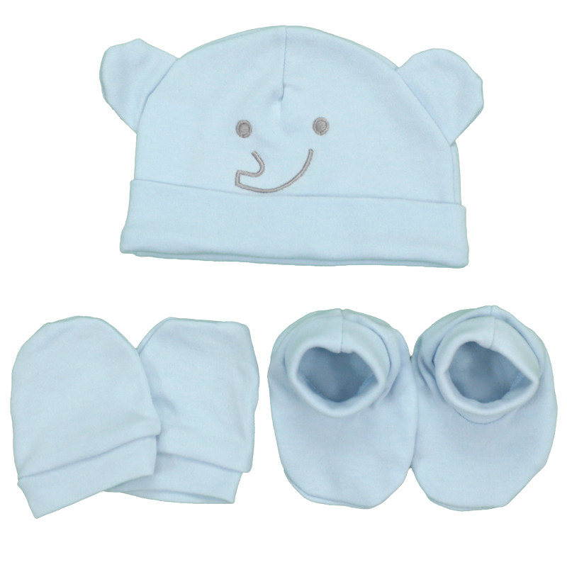 Blue Baby Hat Mittens and Booties Set Elephant GAMBERRITOS - 1