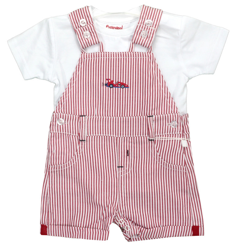RED STRIPED DUNGAREE SET  - 1
