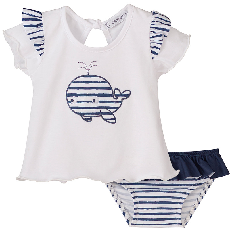GIRLS SWIMMING TOP AND STRIPED NAPPY COVER CALAMARO - 1