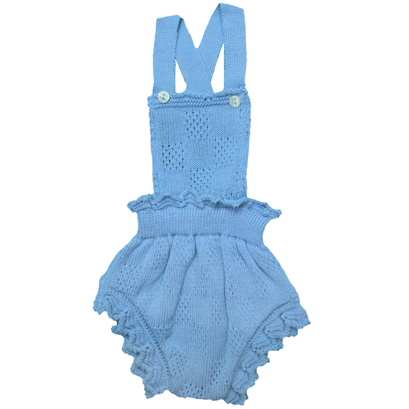 BOYS AND GIRLS KNITTED X STYLE ROMPER WITH RUFFLED WAISTLINE DULCE DE FRESA - 1