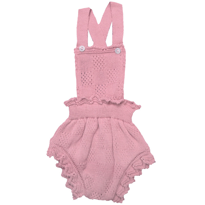BOYS AND GIRLS KNITTED X STYLE ROMPER WITH RUFFLED WAISTLINE DULCE DE FRESA - 2