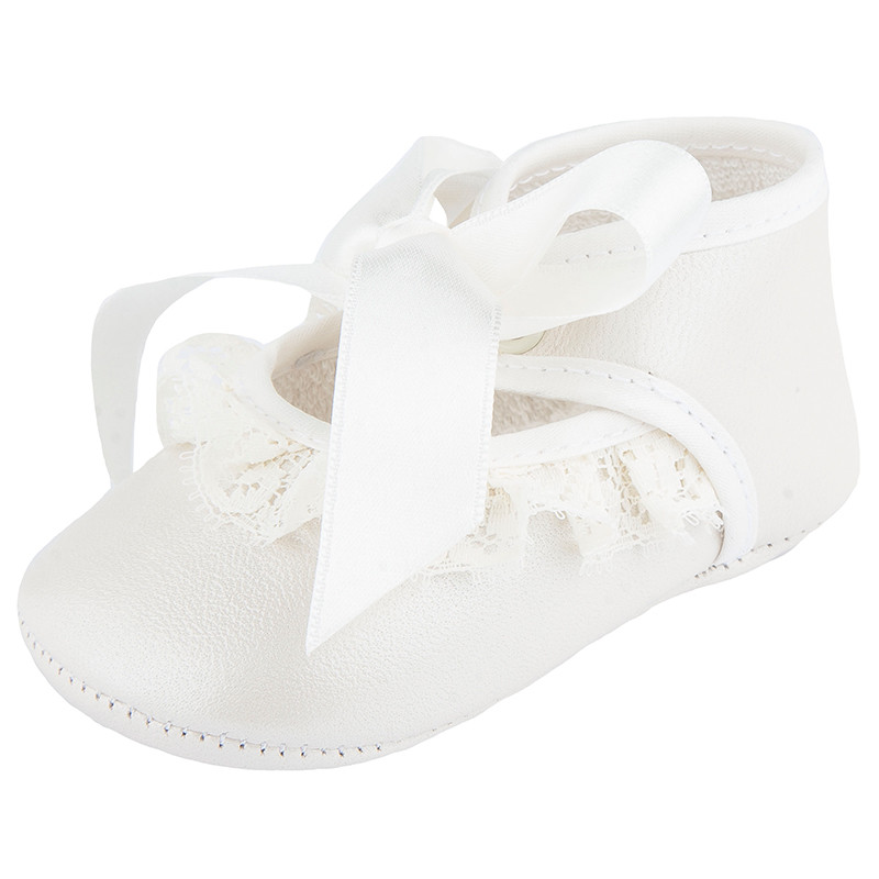 BABY SHOES IN LEATHER WITH BOW AND LACE CUQUITO - 1