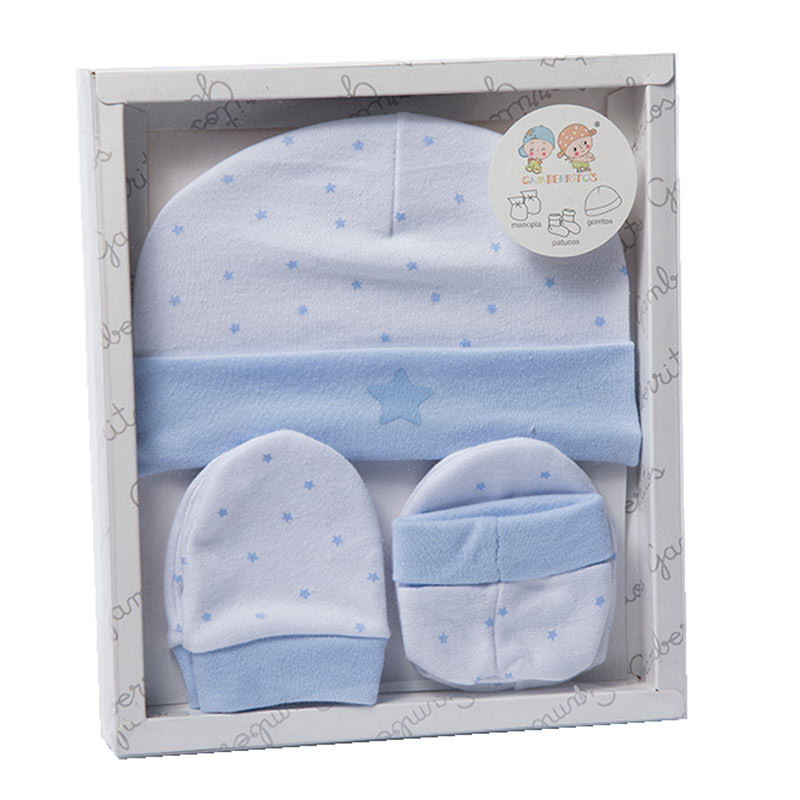 Blue Baby Hat Mittens and Booties Set Stars GAMBERRITOS - 1