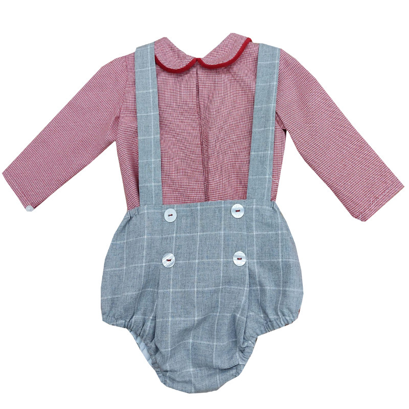 CHECKERED FOUR BUTTON ROMPER WITH POLO DELSUR - 1