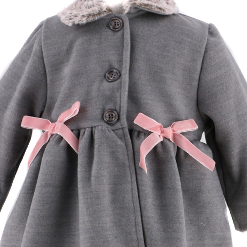 CLOTH COAT WITH TWO PINK BOWS DULCE DE FRESA - 2