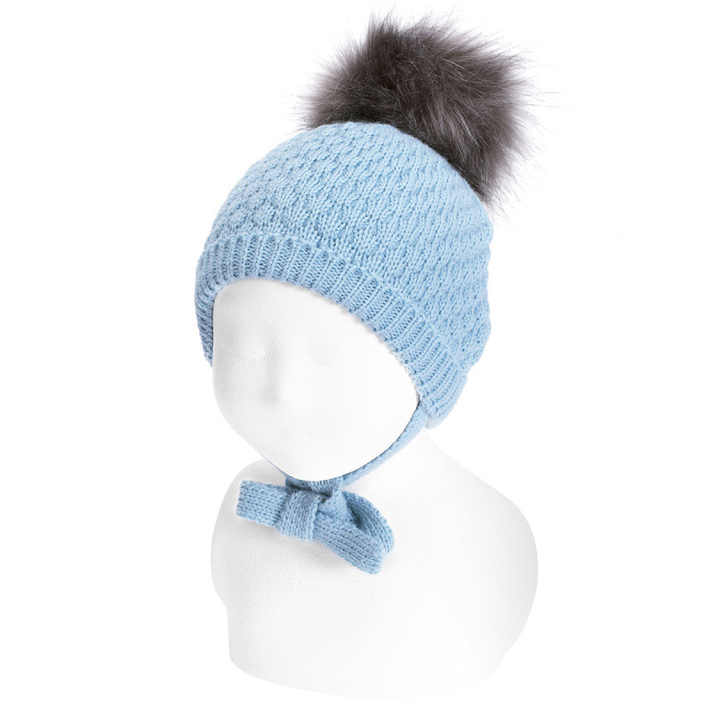 HONRYCOMB KNIT HAT WITH FAUX FUR POMPOM CONDOR - 1
