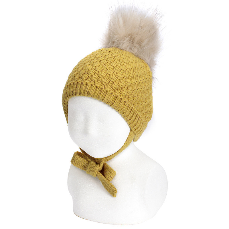 HONRYCOMB KNIT HAT WITH FAUX FUR POMPOM CONDOR - 3