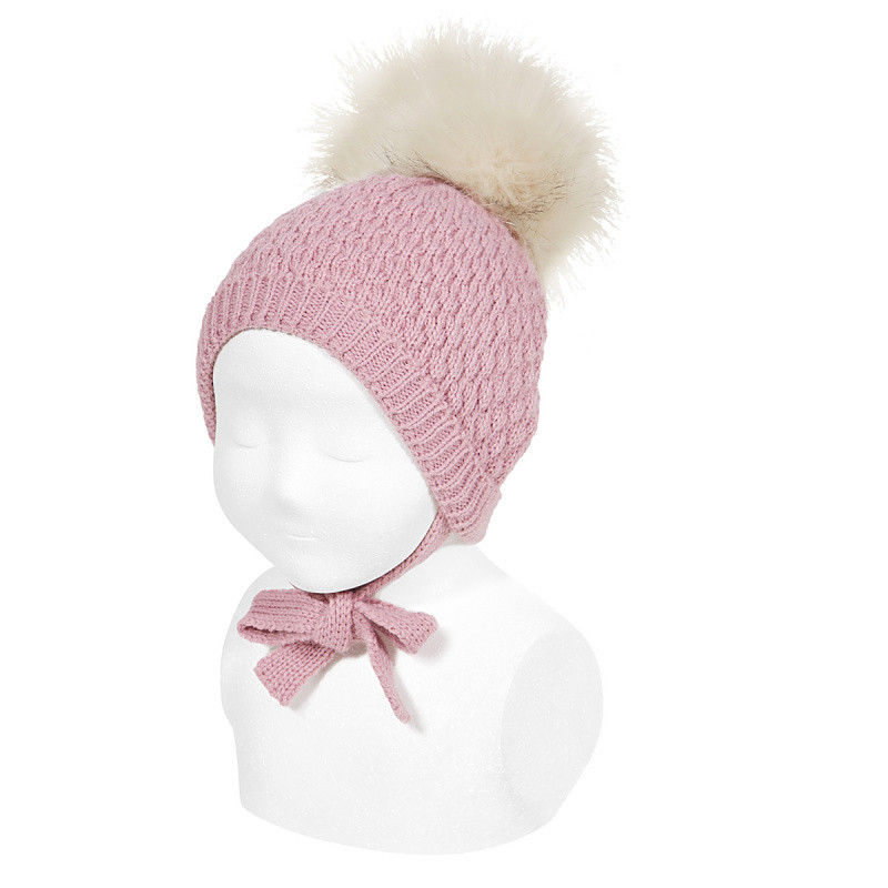 HONRYCOMB KNIT HAT WITH FAUX FUR POMPOM CONDOR - 4