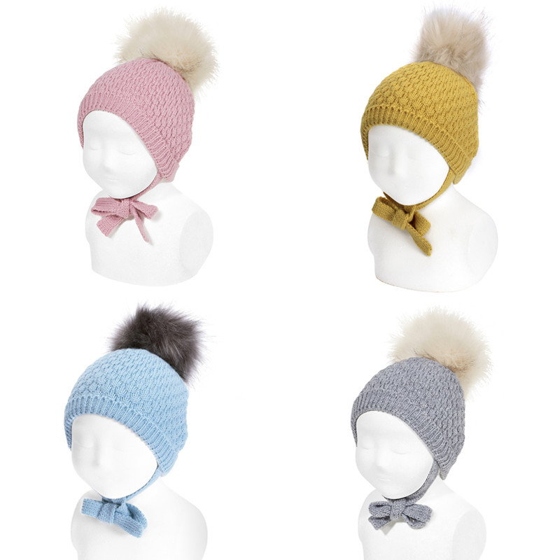 HONRYCOMB KNIT HAT WITH FAUX FUR POMPOM CONDOR - 2