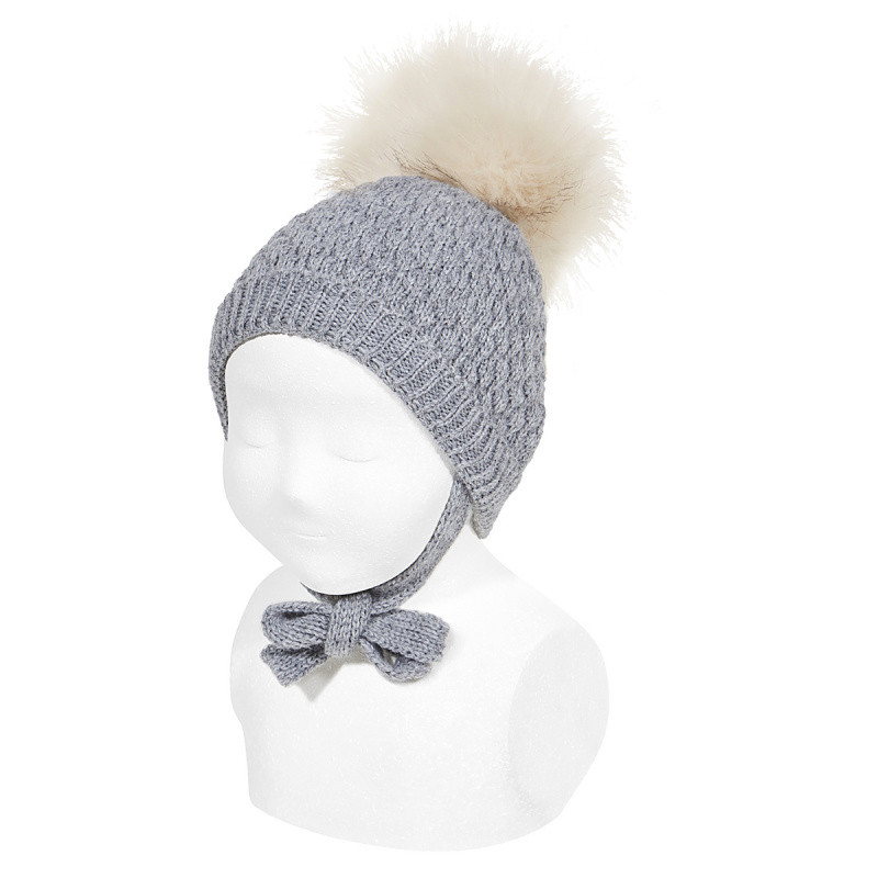 HONRYCOMB KNIT HAT WITH FAUX FUR POMPOM CONDOR - 5