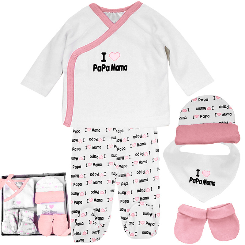 Pink 5-Piece Cotton Baby Gift I Love Papa Mama DUFFI - 1