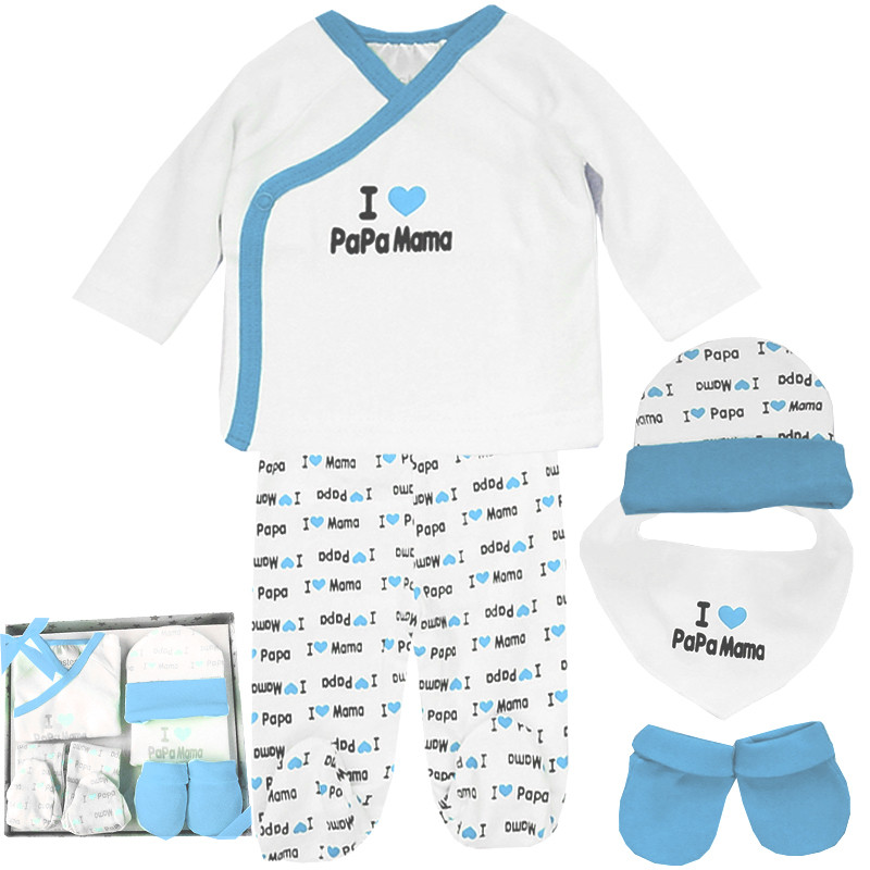 Blue 5-Piece Cotton Baby Gift I Love Papa Mama DUFFI - 1