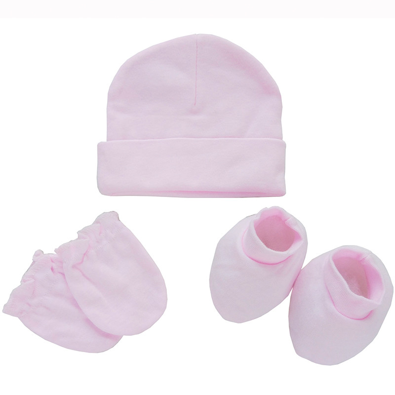 SET OF BABY HAT, MITTENS AND PADS BAMBOO PINK DUFFI - 1