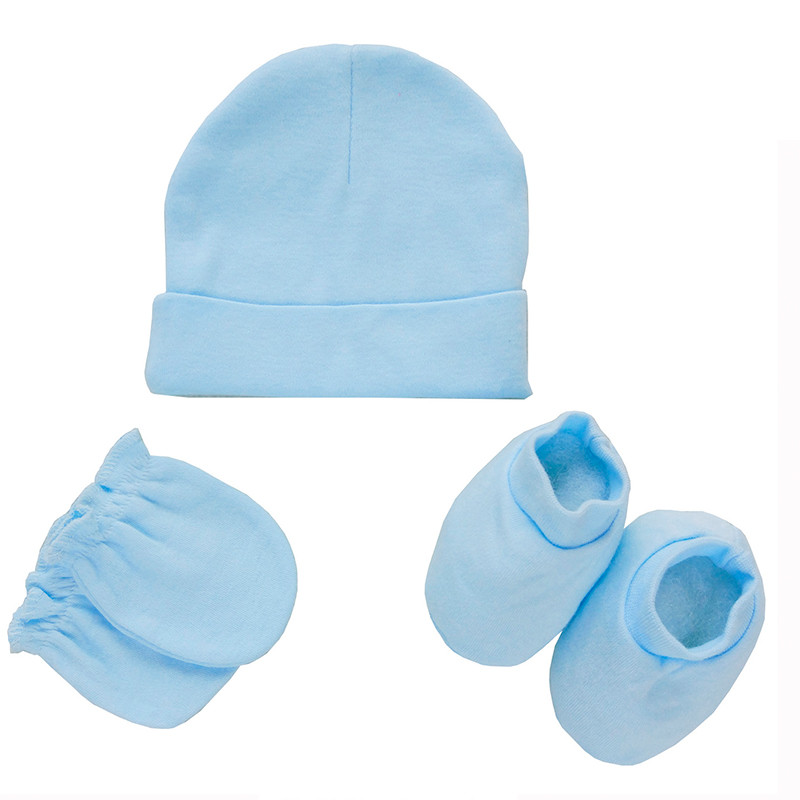 SET OF BABY HAT, MITTENS AND PADS BAMBOO BLUE DUFFI - 1