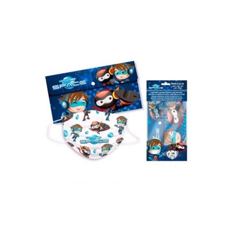 SPACE SET 5 DISPOSABLE CHILDRENS SURGICAL MASKS WITH CASE KIDS LICENSING - 1