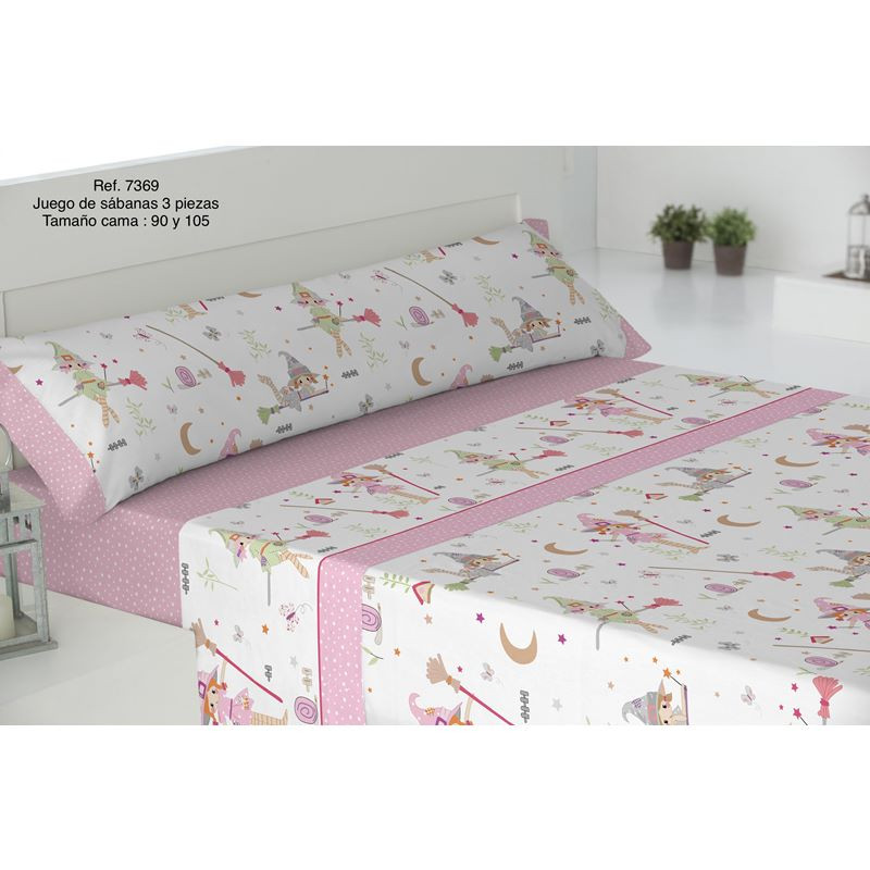 PINK 3 BED SHEETS SET LITTLE WITCHES GAMBERRITOS - 1