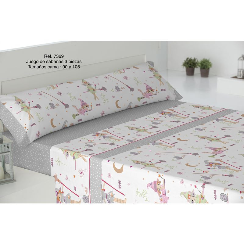 GREY 3 BED SHEETS SET LITTLE WITCHES GAMBERRITOS - 1