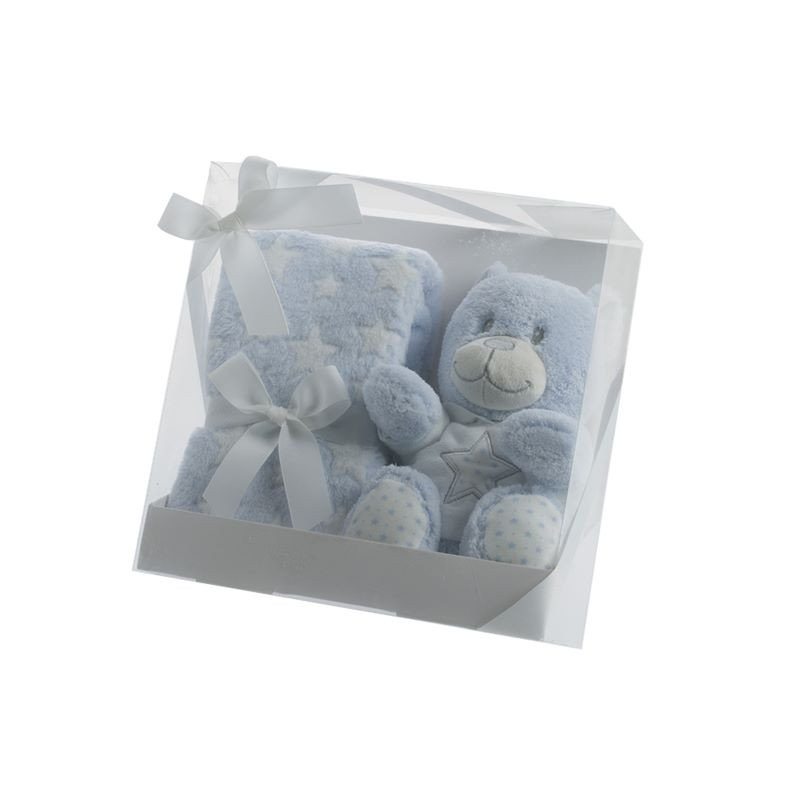 Blue Teddy Bear Plush and Blanket Baby Set GAMBERRITOS - 1