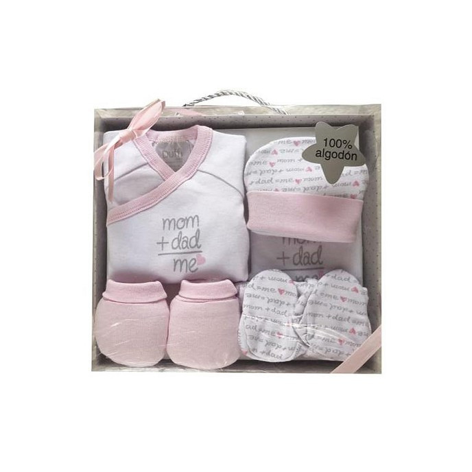 Pink 5-Piece Cotton Baby Gift Set Mom+Dad DUFFI - 1