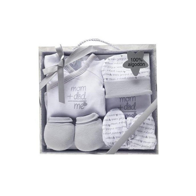 Gray 5-Piece Cotton Baby Gift Set Mom+Dad DUFFI - 1