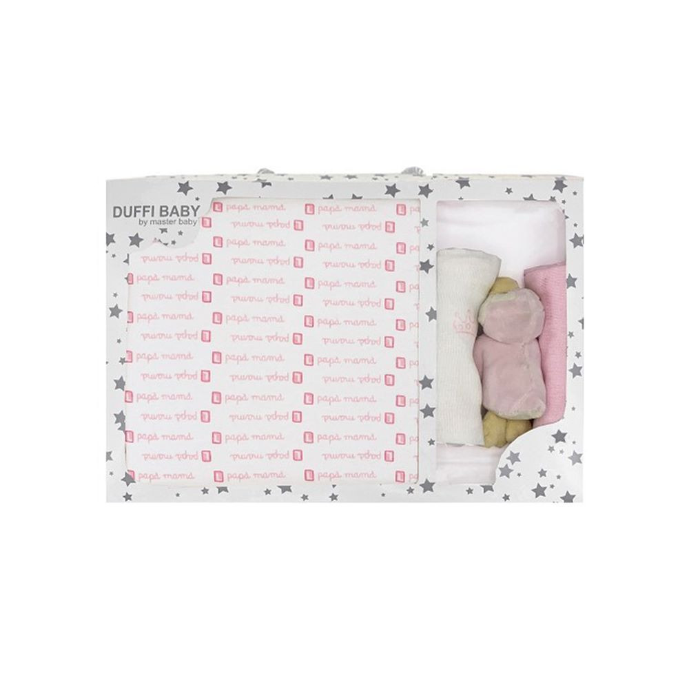 Blanket Printed + Set Chiffons + Toy 100% Cotton (4 Pieces) Pink DUFFI - 1