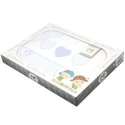 BLANKET SET 3 PIECES HEARTS BLUE GAMBERRITOS - 1