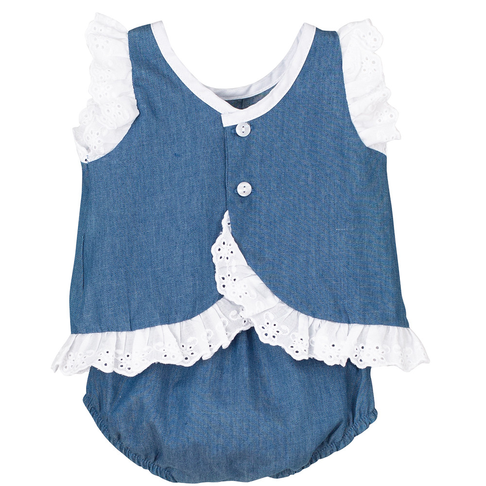 BABY GIRLS BLUE BLOUSE AND NAPPY COVER CALAMARO - 1
