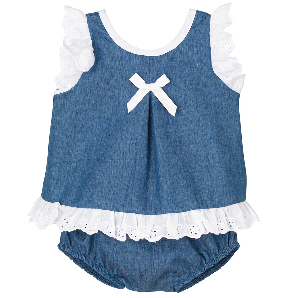 BABY GIRLS BLUE BLOUSE AND NAPPY COVER CALAMARO - 2