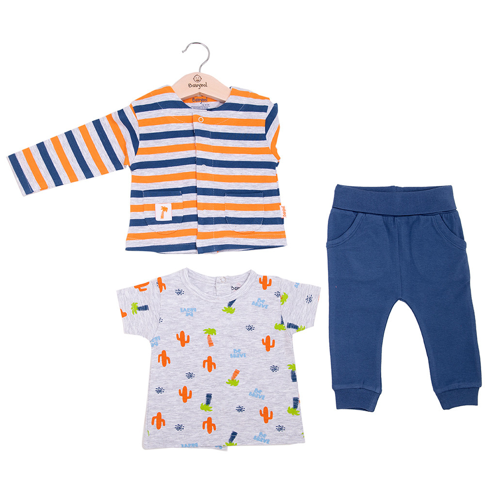 BOPYS SET OF TSHIRT AND STRIPE SWEATER WITH LONG PANTS BABYBOL - 1