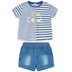 BOYS SHORT SLEEVE STRIPE TSHIRT AND DENIM SHORT PANTS YATSI - 1