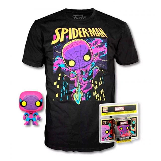 Set figura Pocket POP & Tee Spiderman Blacklight Camiseta Infantil FUNKO POP - 1