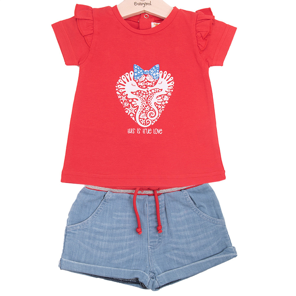 GIRLS TSHIRT AND DENIM SHORT PANTS BABYBOL - 1