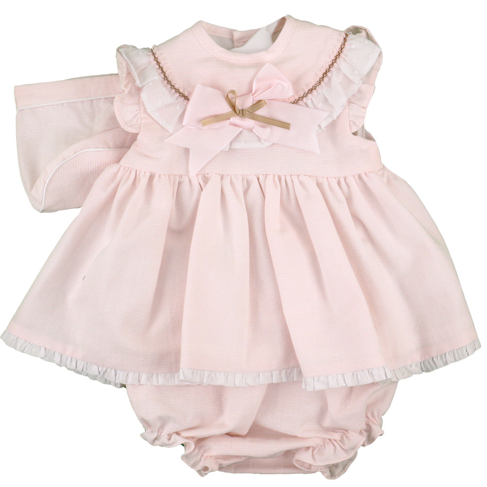 GIRLS DRESS WITH NAPPY COVER AND BONNET BABYFERR - 1