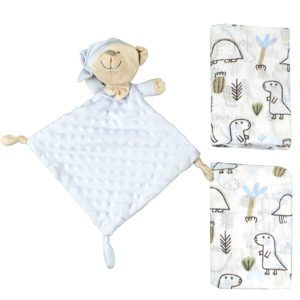 Set Bebe DouDou Osito Topitos + 2 Gasas Algodon Azul GAMBERRITOS - 1