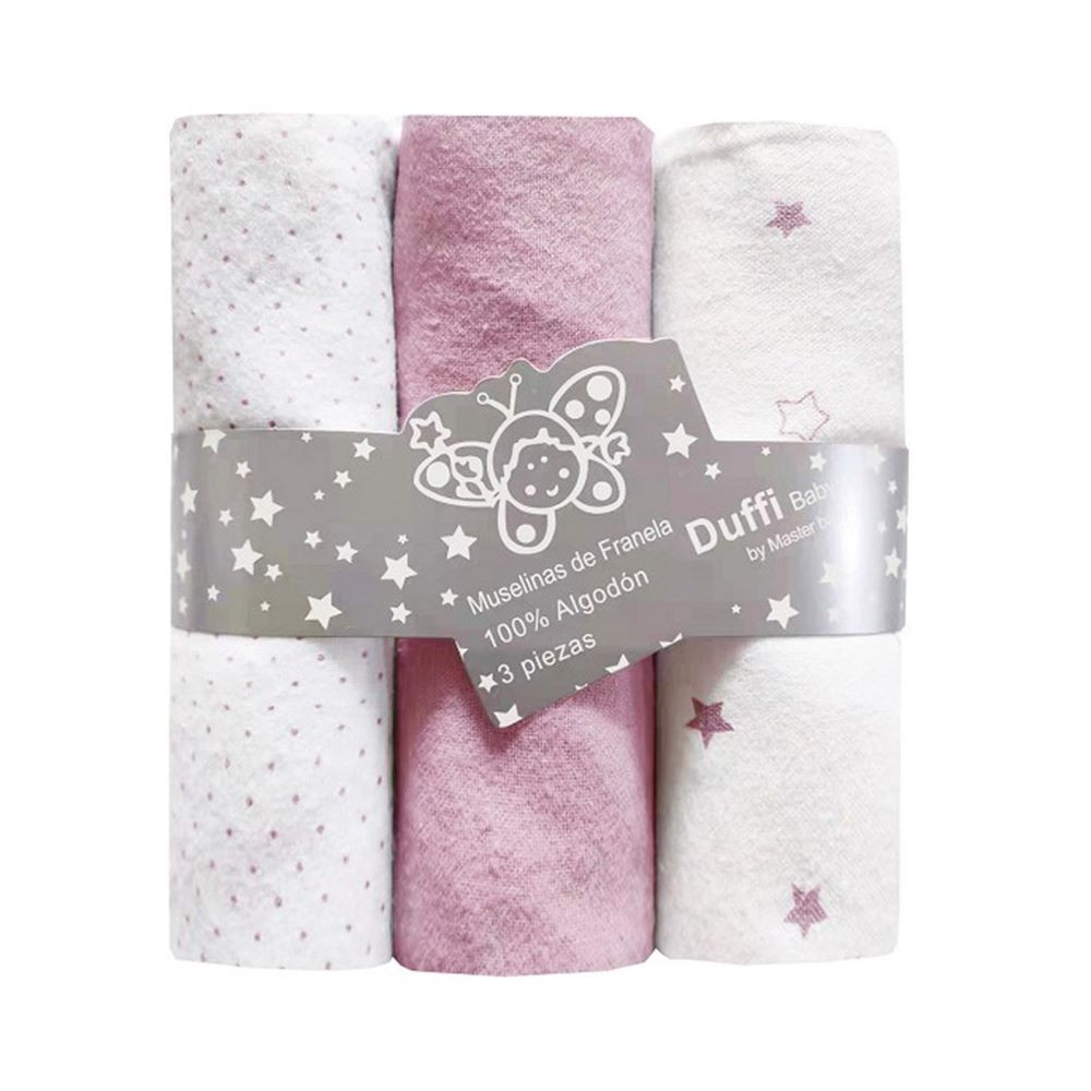 Pink Printed Muslin 100% Extra Soft Cotton 3 Pieces DUFFI - 1