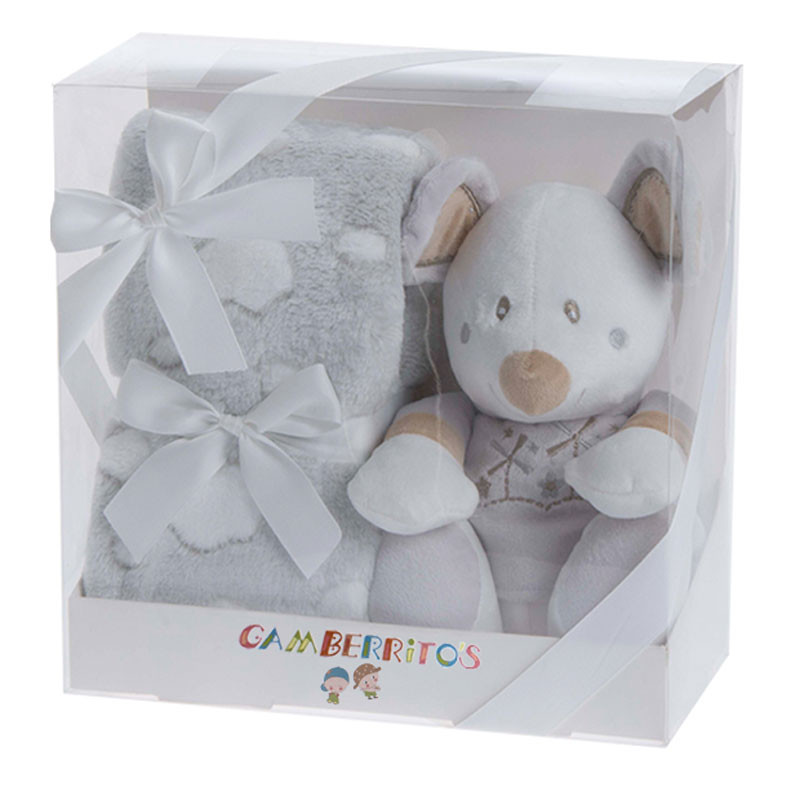 Grey Mouse Plush and Blanket Baby Set GAMBERRITOS - 1