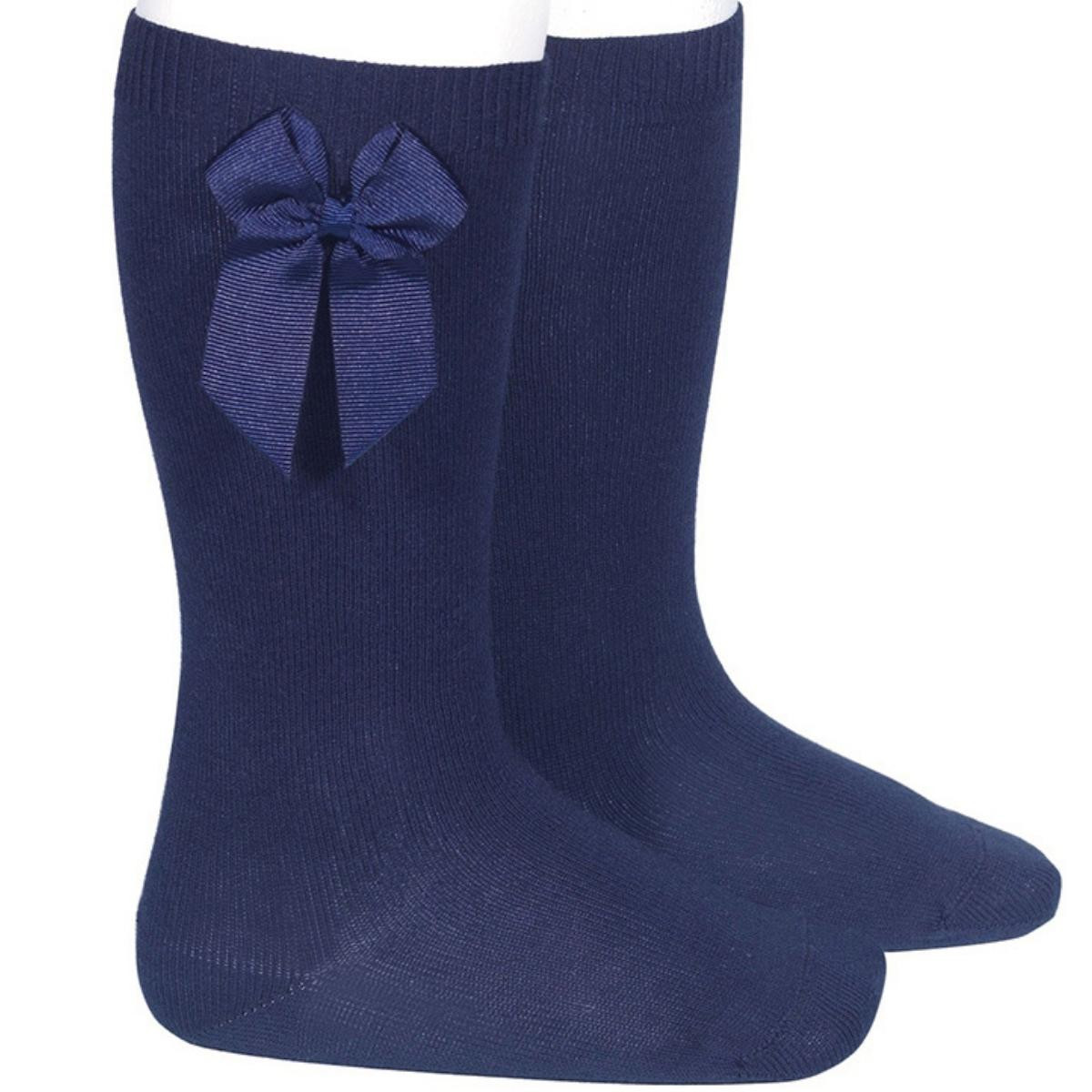 KNEE HIGHT SOCKS WITH GROSGRAIN BOW  NAVY BLUE 480 CONDOR - 1