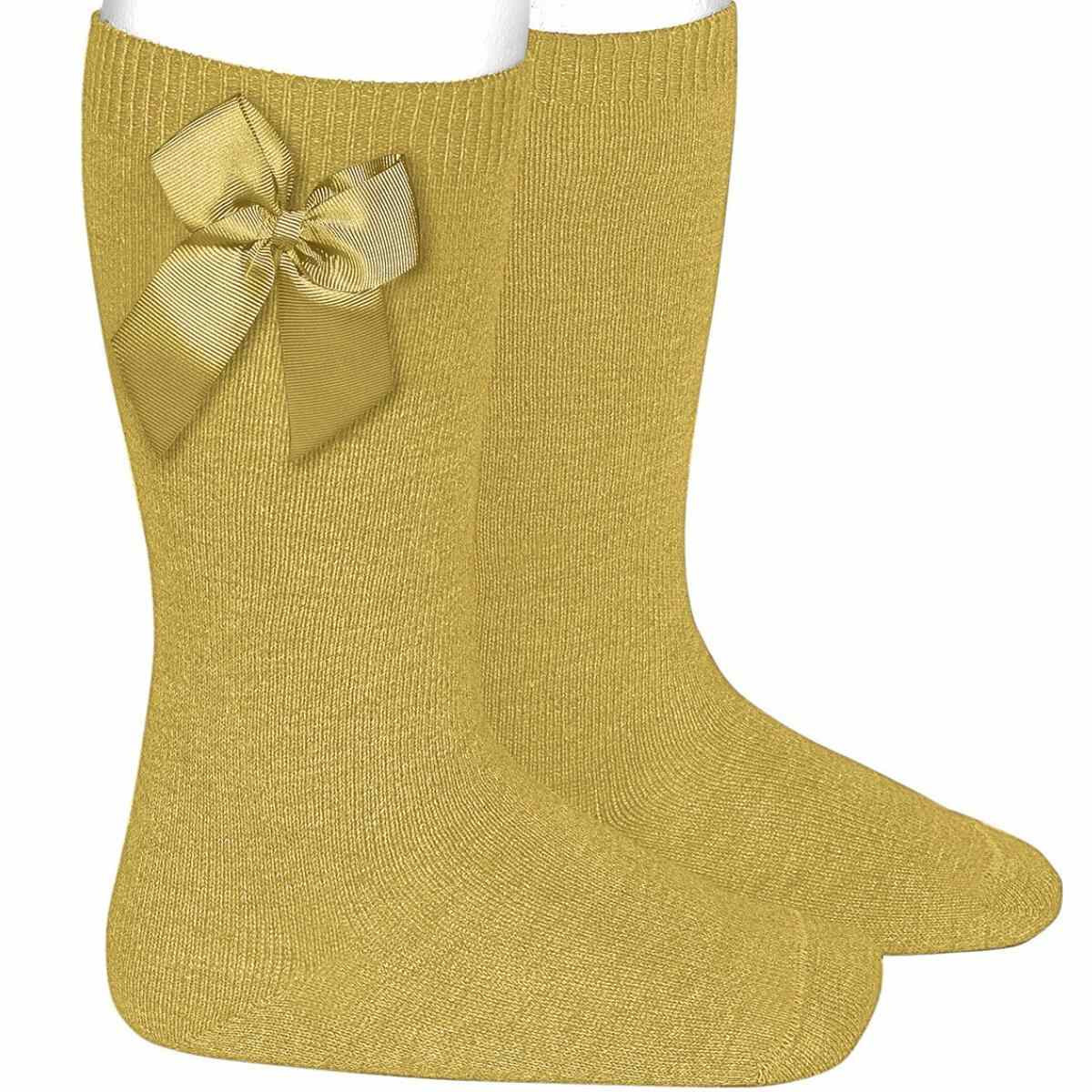 KNEE HIGHT SOCKS WITH GROSGRAIN BOW  MUSTARD 629 CONDOR - 1