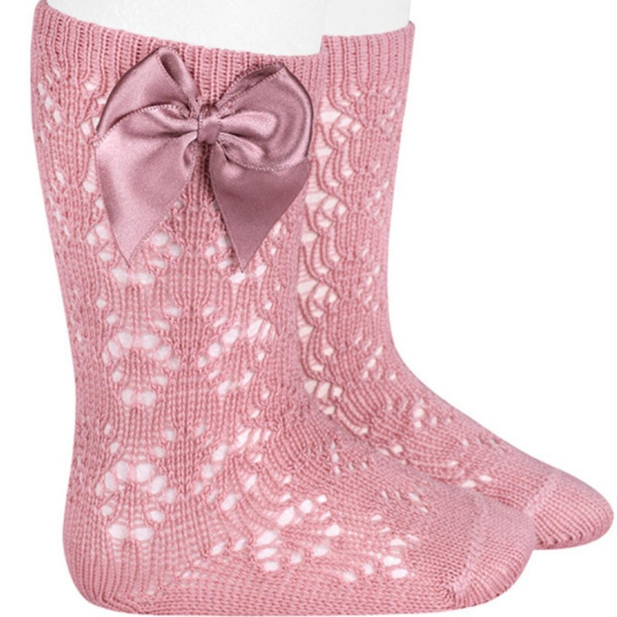 GEOMETRIC OPENWORK KNEE SOCKS BOW 25062 PALE PINK CONDOR - 1