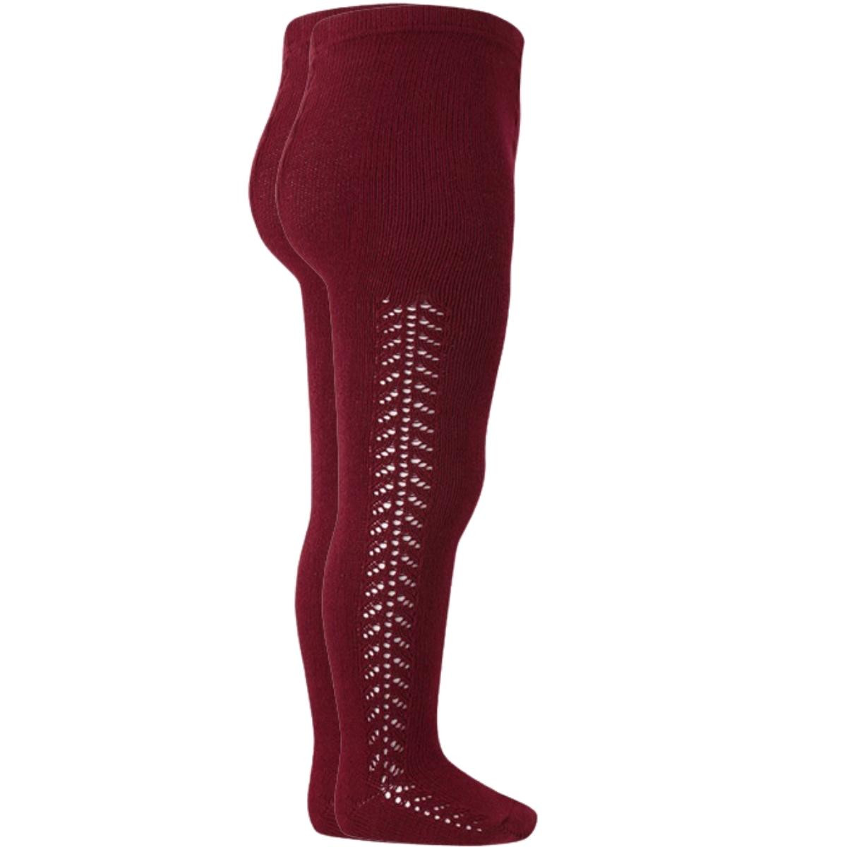 SIDE OPENWORK WARM TIGHTS 25911 BURGUNDY CONDOR - 1